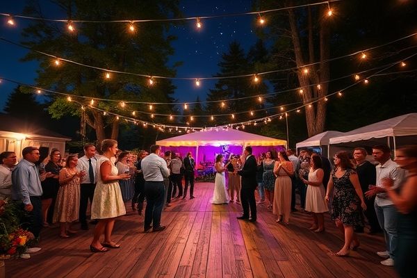 Backyard wedding dance party with DJ in Minden, Ontario